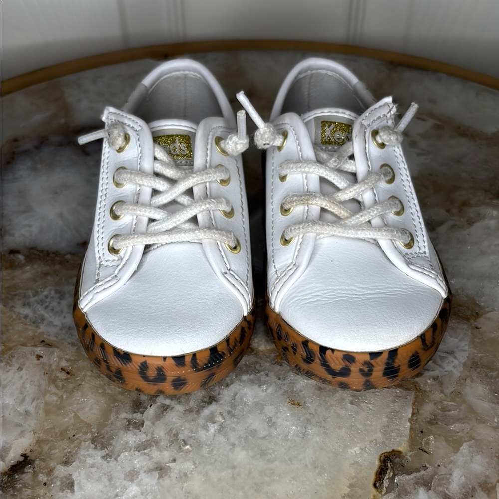 Keds White and Brown Leopard Print Sneakers